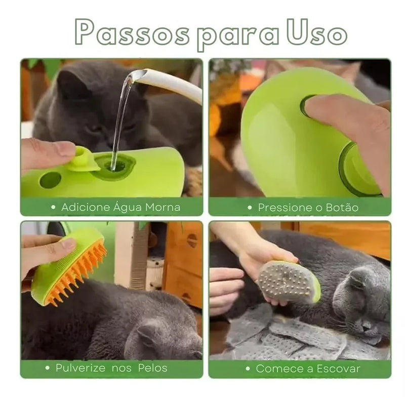 ESCOVA PET BRUSH A VAPOR CÃES E GATOS VERDE